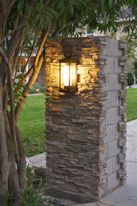 outdoor stone pillar lighting.